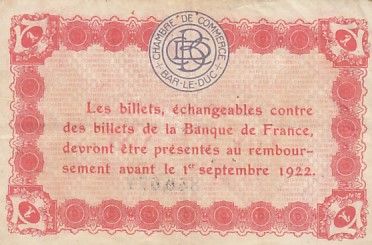 France 1 franc - Chambre de commerce de Bar-Le-Duc - 4ème émission - 1922