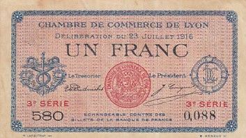 France 1 Franc - Chambre de commerce de Lyon - Série 580 - 1916 - TTB