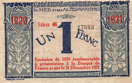 France 1 Franc - Chambre de Commerce de Nice et Alpes-Maritimes  - 1917