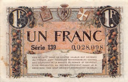 France 1 Franc - Chambre de Commerce de Nice et Alpes-Maritimes  - 1920