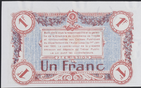 France 1 Franc - Chambre de Commerce de Troyes 1918 -  PROMO