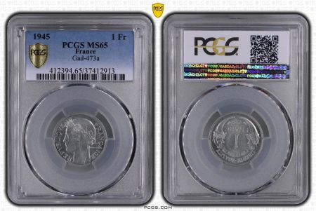 France 1 Franc  Morlon - 1945 - Légère - PCGS MS65