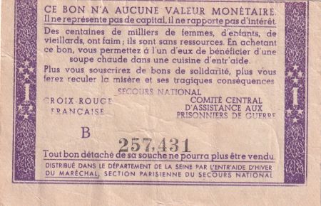 France 1 Franc Bon de Solidarité avec timbre - 1941-1942 - Série B