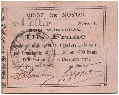 France 1 Franc Noyon Ville - 1915