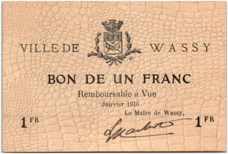 France 1 Franc Wassy Ville - 1916