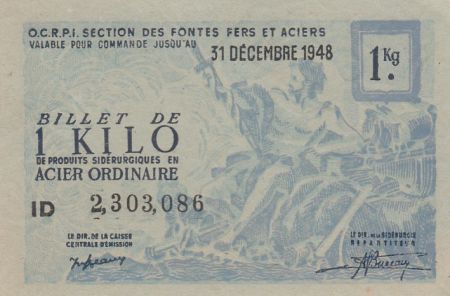 France 1 Kilo de Acier Ordinaire - Organisation des fontes, fers et aciers - 1948