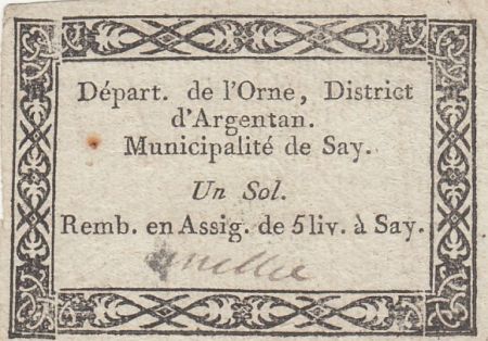 France 1 sol - Orne - Municipalité de Say - 1792