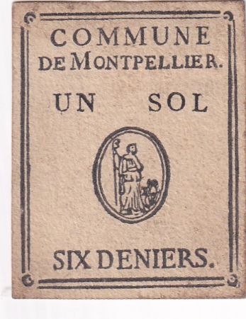 France 1 Sol 6 Deniers - Herault - Commune de Montpellier - 1791-1792