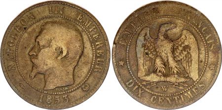 France 10 Centimes  Napoléon III Tête nue - 1853 W Lille - TB