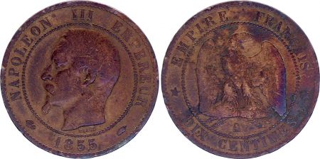 France 10 Centimes  Napoléon III Tête nue - 1855 A Paris - Ancre