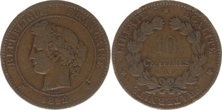 France 10 Centimes Cérès - Troisième République - 1892 A Paris