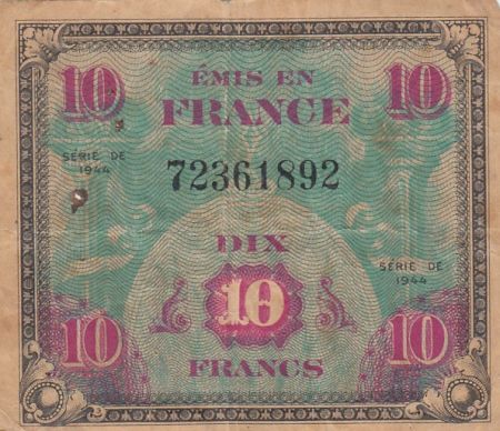 France 10 Francs - Impr. américaine (drapeau) - 1944 - Sans série - TB - VF.18.01