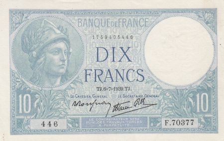 France 10 Francs - Minerve - 06-07-1939 - Série F.70377