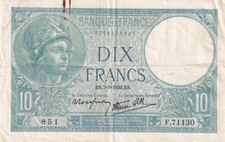 France 10 Francs - Minerve - 07-09-1939 - Série F.71130 - F.07.06