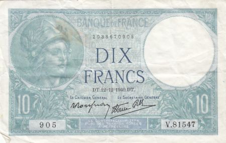 France 10 Francs - Minerve - 12.12.1940 - Série V.81547