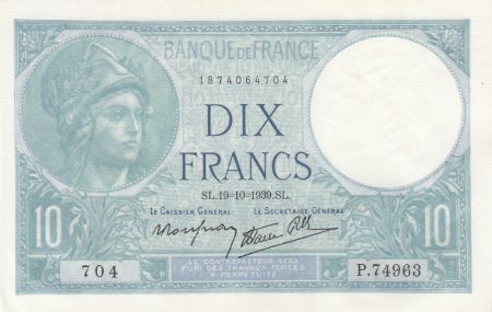 France 10 Francs - Minerve - 19-10-1939 - Série P.74963