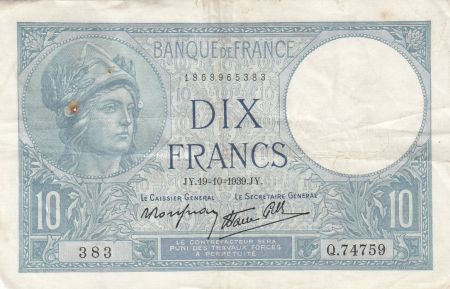 France 10 Francs - Minerve - 19-10-1939 - Série Q.74759