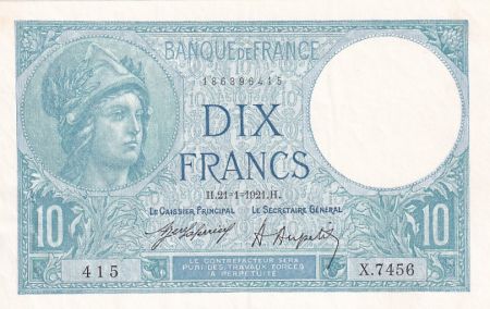 France 10 Francs - Minerve - 21-01-1921 - Série X.7456