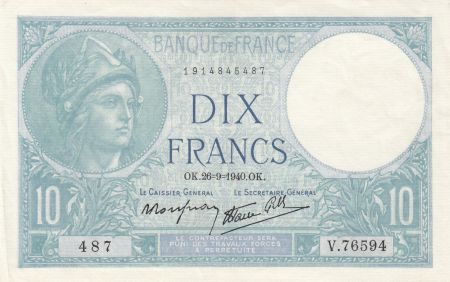 France 10 Francs - Minerve - 26-09-1940 - Série V.76594