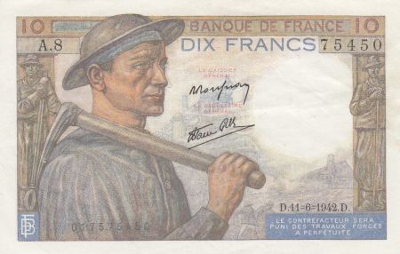 France 10 Francs - Mineur - 11-06-1942 - Série A.8