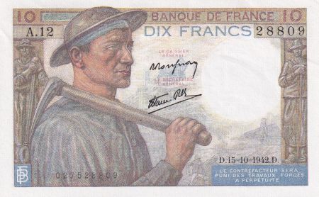 France 10 Francs - Mineur - 15-10-1942 - Série A.12 - F.08.04