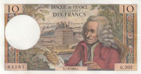 France 10 Francs - Voltaire - 07-08-1969 - Série Q.502