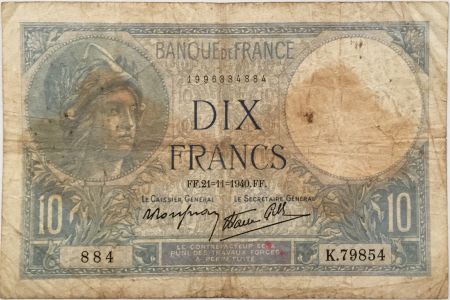 France 10 Francs  Minerve 21-11-1940 - Série K.79854 - PTB