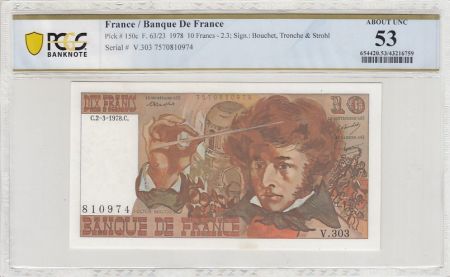 France 10 Francs Berlioz - 02-03-1978 - Série V.303 - PCGS 53 AU