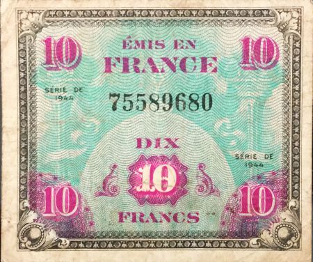 France 10 Francs Impr. américaine (drapeau) - 1944 - TB