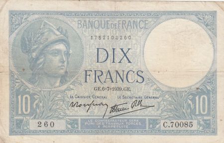 France 10 Francs Minerve - 06-07-1939 - Série C.70085