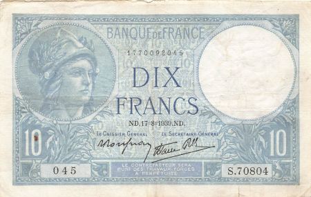 France 10 Francs Minerve - 17-08-1939 - Série S.70804