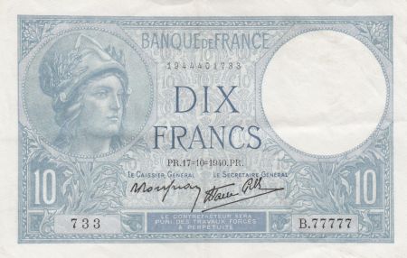 France 10 Francs Minerve - 17-10-1940 - Série B.77777