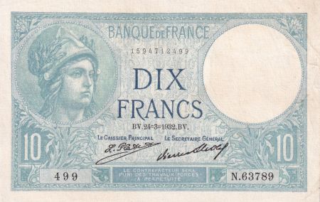 France 10 Francs Minerve - Série N.63789- 24-03-1932 - F.6.16