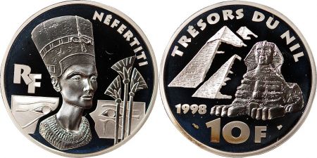 France 10 Francs Trésor du Nil : Nefertiti - 1998 - Argent - Avec boite et certificat - Frappe BE