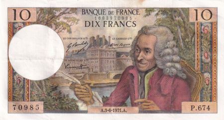 France 10 Francs Voltaire - 03-06-1971 - Série P.674 - TTB+