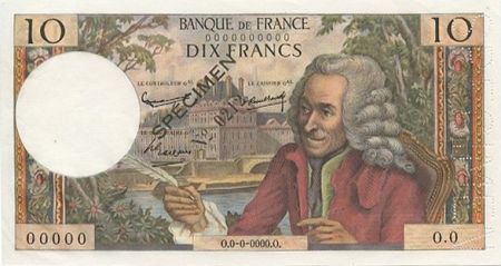 France 10 Francs Voltaire - Spécimen - 1963