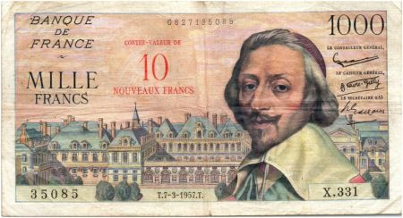 France 10 NF sur 1000 Francs, Richelieu - 07-03-1957 Série X.331