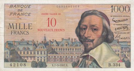 France 10 NF sur 1000 Francs, Richelieu - Série B.334 - 1957 - TTB