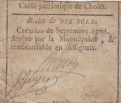 France 10 sols - Maine et loire - Caisse patriotique de Cholet - Septembre 1791