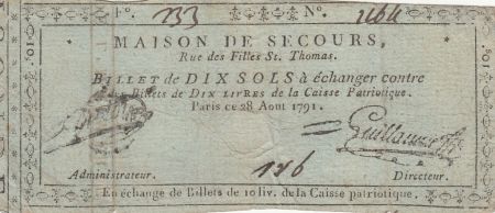 France 10 sols - Maison de secours, rue des filles St. Thomas - 1791