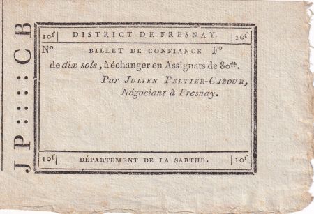 France 10 Sols - Sarthe - District de Fresnay - Julien Peltier-Cabour Négociant -  1792