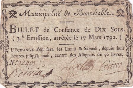 France 10 Sols - Sarthe - Municipalité de Bonnetable - 17-03-1792