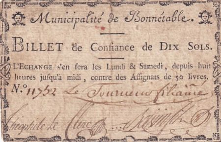 France 10 Sols - Sarthe - Municipalité de Bonnetable - 1792