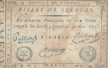 France 10 sols - Tannay - Antrain - Varzy - District de Clamecy - 1795