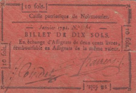 France 10 sols - Vendée - Caisse patriotique Noirmoutier - Non retrouvé - 1792