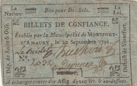 France 10 sols - Yvelines - Municipalité de Montfort l\'Amaury - 20-09-1791