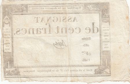 France 100 Francs - 18 Nivose An III - (07.01.1795) - Sign. Bajot - Série 485