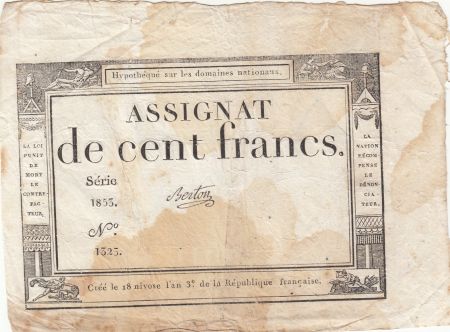 France 100 Francs - 18 Nivose An III - (07.01.1795) - Sign. Berton - Série 1853