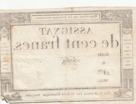 France 100 Francs - 18 Nivose An III - (07.01.1795) - Sign. Berton - Série 6