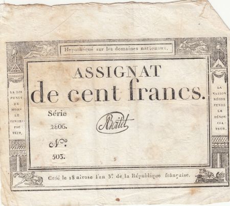 France 100 Francs - 18 Nivose An III - (07.01.1795) - Sign. Boitet - Série 2806